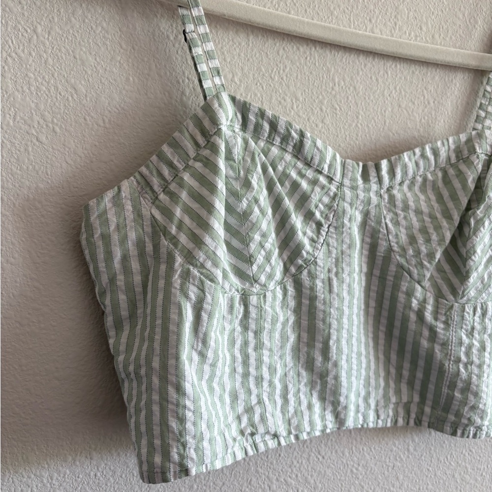 Anthropologie Bustier Cropped Tank Top Women’s Small Stripes White/Green Cotton - Picture 5 of 9